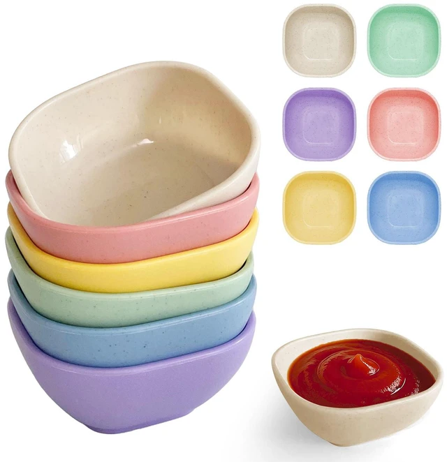 Main image of 6 Pack Small Plastic Bowls 4.5 OZ Unbreakable Wheat Straw Dipping Bowlsplastic ramekins, Assorted Colors Dipping Sauce Cups, dip cups Dessert, Ketchup