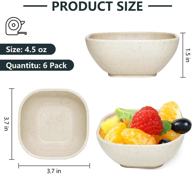 Alt view image 2 of 7 - 6 Pack Small Plastic Bowls 4.5 OZ Unbreakable Wheat Straw Dipping Bowlsplastic ramekins, Assorted Colors Dipping Sauce Cups, dip cups Dessert, Ketchup