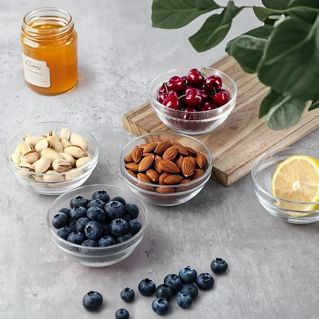 Alt view image 5 of 7 - 3.5in 4oz Small Glass Bowls, Mini Glass Containers, Ramekins, Prep, Pinch Bowl, Stackable Condiment Containers, for Prep, Dips, Nuts, Snacks, Candy Meal Prep Bowls, Dessert Bowls