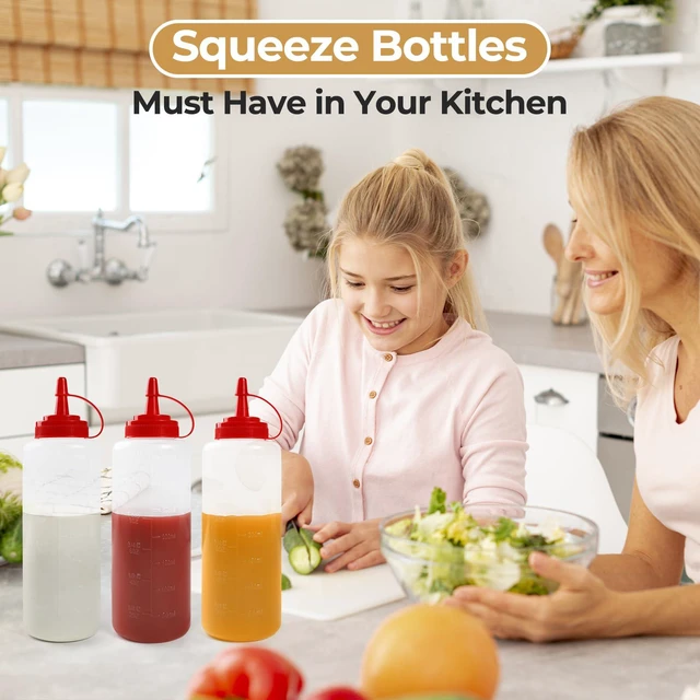 Alt view image 5 of 7 - 3 Pack 12 oz Condiment Squeeze Bottles, Leakproof Flip Top BPA Free Bottle | Anti-Leak Flip Caps with Lanyard, Dual oz/ml Marks & Cuttable Spout, Food-Safe for Sauce, Oil, Dressing, Home & Food Trucks