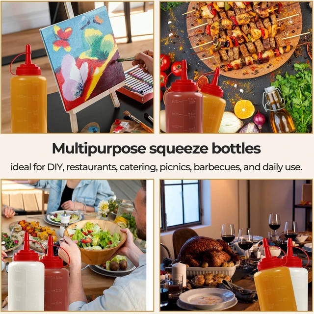 Alt view image 7 of 7 - 3 Pack 12 oz Condiment Squeeze Bottles, Leakproof Flip Top BPA Free Bottle | Anti-Leak Flip Caps with Lanyard, Dual oz/ml Marks & Cuttable Spout, Food-Safe for Sauce, Oil, Dressing, Home & Food Trucks
