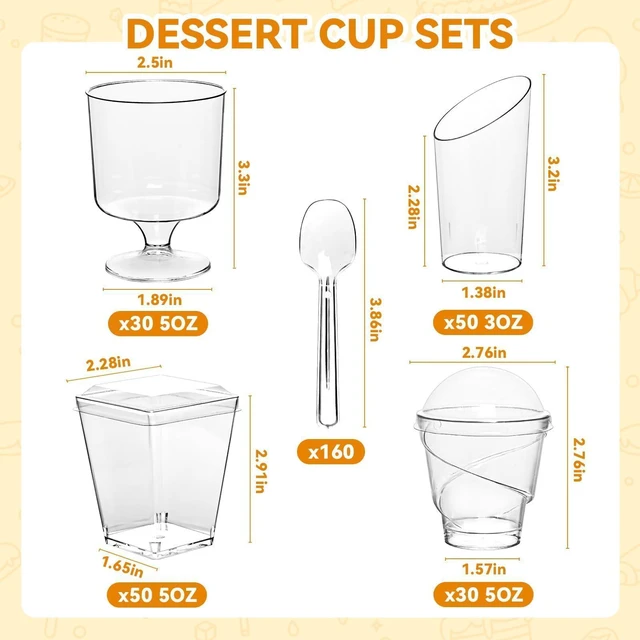 Alt view image 2 of 7 - 400-Pack 5 oz Dessert Cups with Lids and Spoons, Clear Plastic Parfait & Yogurt Cups, Mini Shooter Cups for Parties, Ice Cream, Pudding, Fruit | Square Appetizer Containers