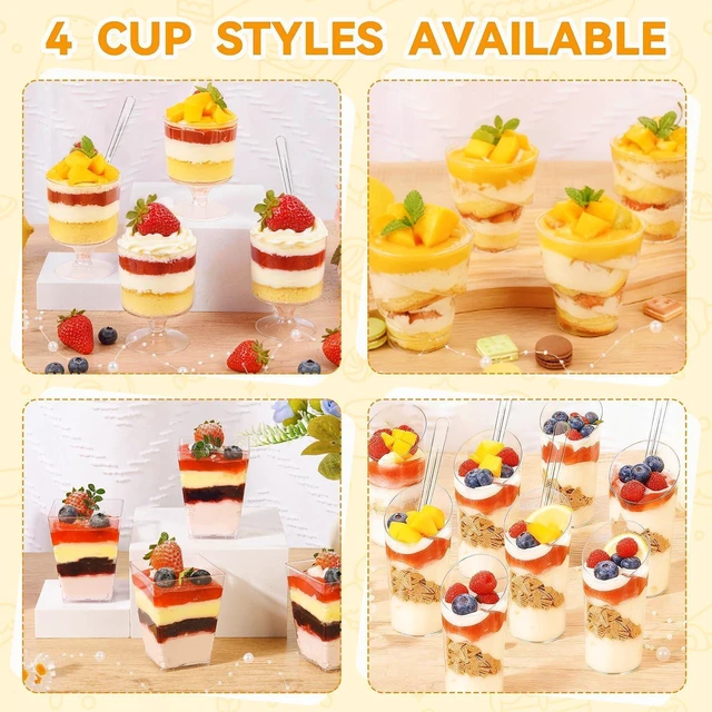 Alt view image 4 of 7 - 400-Pack 5 oz Dessert Cups with Lids and Spoons, Clear Plastic Parfait & Yogurt Cups, Mini Shooter Cups for Parties, Ice Cream, Pudding, Fruit | Square Appetizer Containers