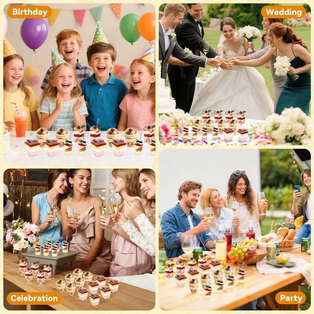 Alt view image 5 of 7 - 400-Pack 5 oz Dessert Cups with Lids and Spoons, Clear Plastic Parfait & Yogurt Cups, Mini Shooter Cups for Parties, Ice Cream, Pudding, Fruit | Square Appetizer Containers