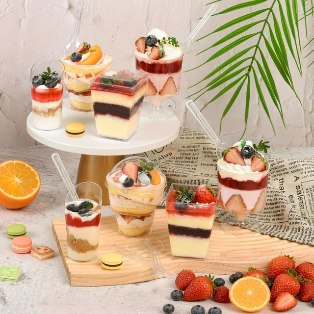 Alt view image 6 of 7 - 400-Pack 5 oz Dessert Cups with Lids and Spoons, Clear Plastic Parfait & Yogurt Cups, Mini Shooter Cups for Parties, Ice Cream, Pudding, Fruit | Square Appetizer Containers