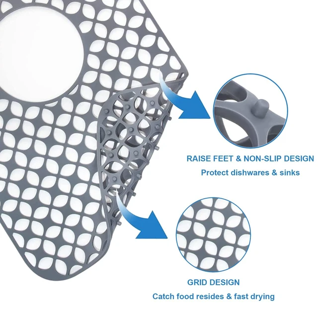 Alt view image 3 of 5 - Sink Protectors for Kitchen Sink, SCITURE Sink Mats for Kitchen Stainless/Ceramic Sinks, Folding Non-slip Kitchen Sink Mat, Heat Resistant Silicone Sink Mat (1 Pcs, Grey, 13.58 ''x 11.6 '')