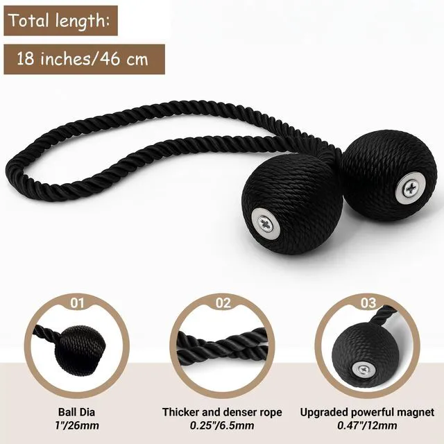 Alt view image 2 of 7 - Magnetic Curtain Tiebacks Black 2pcs, Curtain Holdbacks Hooks Holders | Decorative Curtain Buckles Clip for Drapes Home Outdoor Bedroom Office No Drill No Tools