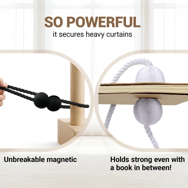 Alt view image 7 of 7 - Magnetic Curtain Tiebacks Black 2pcs, Curtain Holdbacks Hooks Holders | Decorative Curtain Buckles Clip for Drapes Home Outdoor Bedroom Office No Drill No Tools