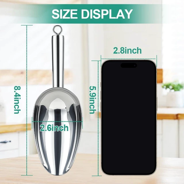 Alt view image 2 of 7 - 6 Oz Upgraded & Thickened Stainless Steel Ice Scoop, Kitchen Ice Scooper | For Ice Maker, Freezer, Ice Bucket, Bar, Wedding, Pet Food - Sturdy, Rust-Resistant, Dishwasher-Safe by