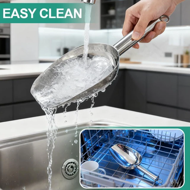 Alt view image 5 of 7 - 6 Oz Upgraded & Thickened Stainless Steel Ice Scoop, Kitchen Ice Scooper | For Ice Maker, Freezer, Ice Bucket, Bar, Wedding, Pet Food - Sturdy, Rust-Resistant, Dishwasher-Safe by