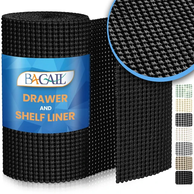 Main image of BAGAIL Non-Adhesive Shelf Liner, Thick Strong Grip Drawer Liners for Kitchen Cabinets, Heavy-Duty Easy Cut Cabinet Liners for Shelves, Pantry, Bathroom Cupboards - 12" x 10FT, Black