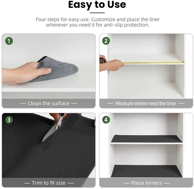 Alt view image 6 of 7 - BAGAIL Non-Adhesive Shelf Liner, Thick Strong Grip Drawer Liners for Kitchen Cabinets, Heavy-Duty Easy Cut Cabinet Liners for Shelves, Pantry, Bathroom Cupboards - 12" x 10FT, Black