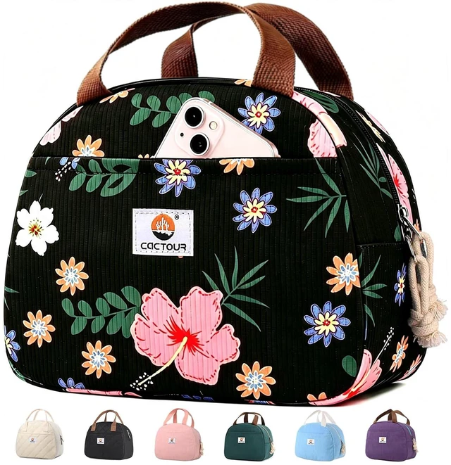 Main image of Lunch Box for Women Girls Teens,Cute Lunch Box Cooler Bag, Portable Insulated Small Lunch Bag Women Reusable Corduroy Lunch Tote for Work/Travel/Picnic/School (Flower)