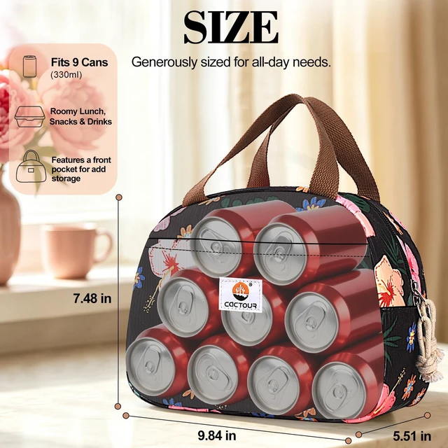 Alt view image 2 of 7 - Lunch Box for Women Girls Teens,Cute Lunch Box Cooler Bag, Portable Insulated Small Lunch Bag Women Reusable Corduroy Lunch Tote for Work/Travel/Picnic/School (Flower)