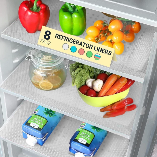 Main image of Refrigerator Liners for Shelves (8 Pack) by Non-Adhesive Drawer and Shelf Liner, BPA-Free Fridge Mats for Kitchen & Cabinets, Easy to Clean, Ideal Household Essentials (Clear)