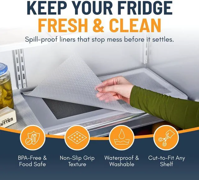 Alt view image 3 of 7 - Refrigerator Liners for Shelves (8 Pack) by Non-Adhesive Drawer and Shelf Liner, BPA-Free Fridge Mats for Kitchen & Cabinets, Easy to Clean, Ideal Household Essentials (Clear)