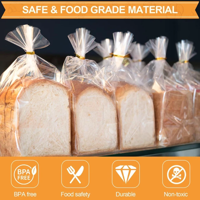 Alt view image 3 of 7 - 70 Pack Bread Bags & 100 Pack Ties, 8" x 4" x 18" Clear Bread Bags for Homemade Bread, Reusable Plastic Bread Storage Bags for Bakers, Bakery Owners