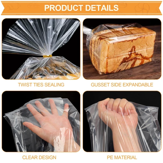 Alt view image 4 of 7 - 70 Pack Bread Bags & 100 Pack Ties, 8" x 4" x 18" Clear Bread Bags for Homemade Bread, Reusable Plastic Bread Storage Bags for Bakers, Bakery Owners
