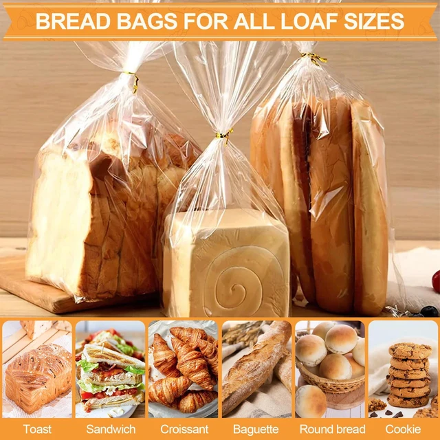 Alt view image 6 of 7 - 70 Pack Bread Bags & 100 Pack Ties, 8" x 4" x 18" Clear Bread Bags for Homemade Bread, Reusable Plastic Bread Storage Bags for Bakers, Bakery Owners