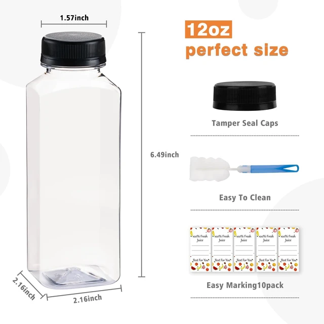 Alt view image 4 of 7 - 10 Pack 12 oz Clear Plastic Juice Bottles with Caps Reusable Food Grade | Sealed Leakproof Lids, Lightweight 12 oz Food-Grade Plastic Containers for Lemonade, Cold Brew, Milkshakes & Juicing