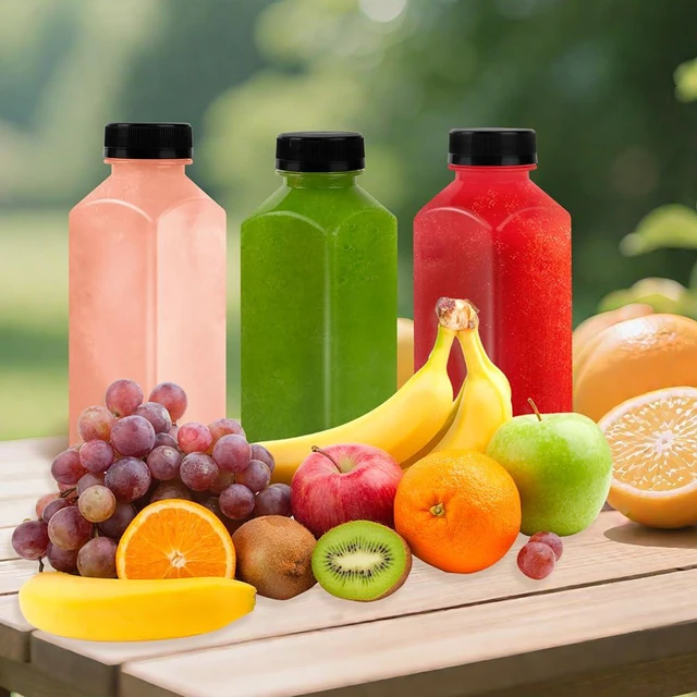 Alt view image 7 of 7 - 10 Pack 12 oz Clear Plastic Juice Bottles with Caps Reusable Food Grade | Sealed Leakproof Lids, Lightweight 12 oz Food-Grade Plastic Containers for Lemonade, Cold Brew, Milkshakes & Juicing