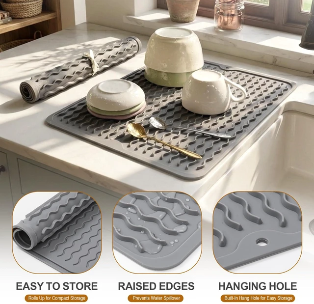 Alt view image 2 of 7 - 2 Pack Silicone Dish Drying Mat for Kitchen Counter Shower Caddy Rack Waterproof Under Sink Placemats Trivets Coffee Bar Accessories Utensil Holder Essentials Home Dining Decor Must Haves 2026