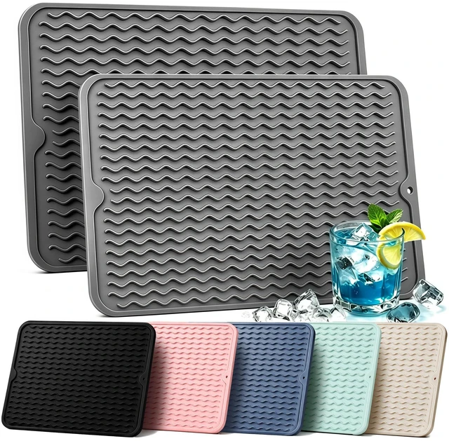 Main image of 2 Pack Silicone Dish Drying Mat for Kitchen Counter Shower Caddy Rack Waterproof Under Sink Placemats Trivets Coffee Bar Accessories Utensil Holder Essentials Home Dining Decor Must Haves 2026