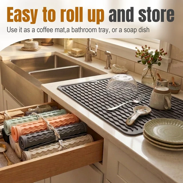 Alt view image 3 of 7 - 2 Pack Silicone Dish Drying Mat for Kitchen Counter Shower Caddy Rack Waterproof Under Sink Placemats Trivets Coffee Bar Accessories Utensil Holder Essentials Home Dining Decor Must Haves 2026