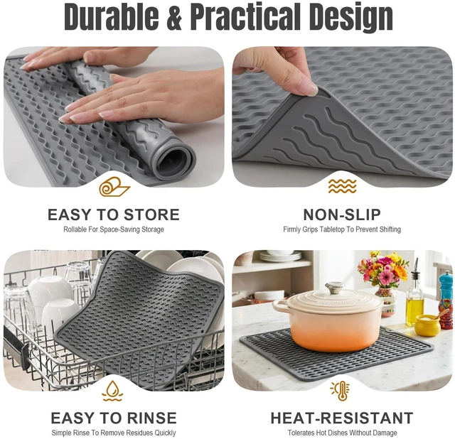 Alt view image 6 of 7 - 2 Pack Silicone Dish Drying Mat for Kitchen Counter Shower Caddy Rack Waterproof Under Sink Placemats Trivets Coffee Bar Accessories Utensil Holder Essentials Home Dining Decor Must Haves 2026