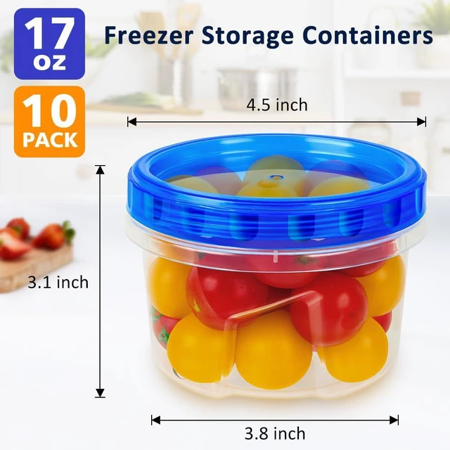 Alt view image 2 of 7 - 10 Pack 17oz Small Freezer Food Storage Containers with Twist Top Lids | BPA-Free Reusable Plastic Food Containers with Screw on Lids for Meal Prep, Soup, Snacks, Leftovers, Yogurt & Small Portions