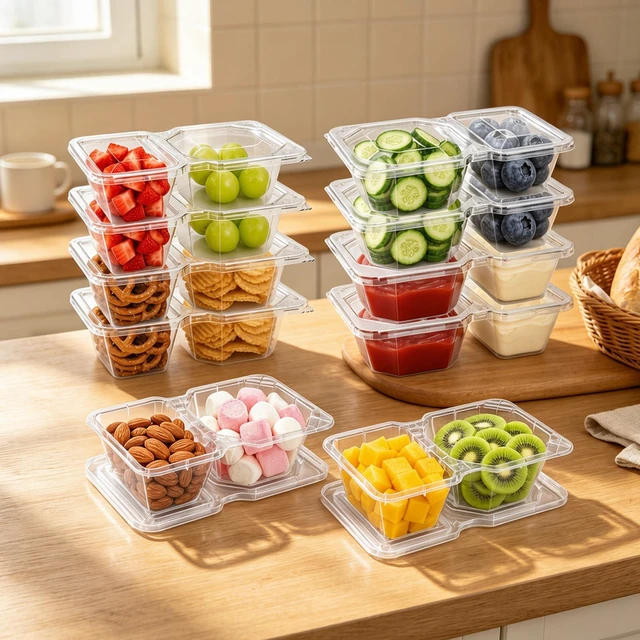 Main image of 8 oz Snack Containers with Lids, Disposable, Clear, 10 Sets | 2 Compartments, Stackable, Portion Control, Meal Prep, to go Meal Dipping Sauce Snack Pack Boxes Containers