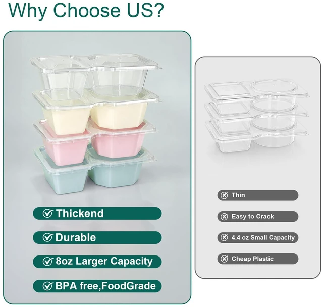 Alt view image 2 of 7 - 8 oz Snack Containers with Lids, Disposable, Clear, 10 Sets | 2 Compartments, Stackable, Portion Control, Meal Prep, to go Meal Dipping Sauce Snack Pack Boxes Containers