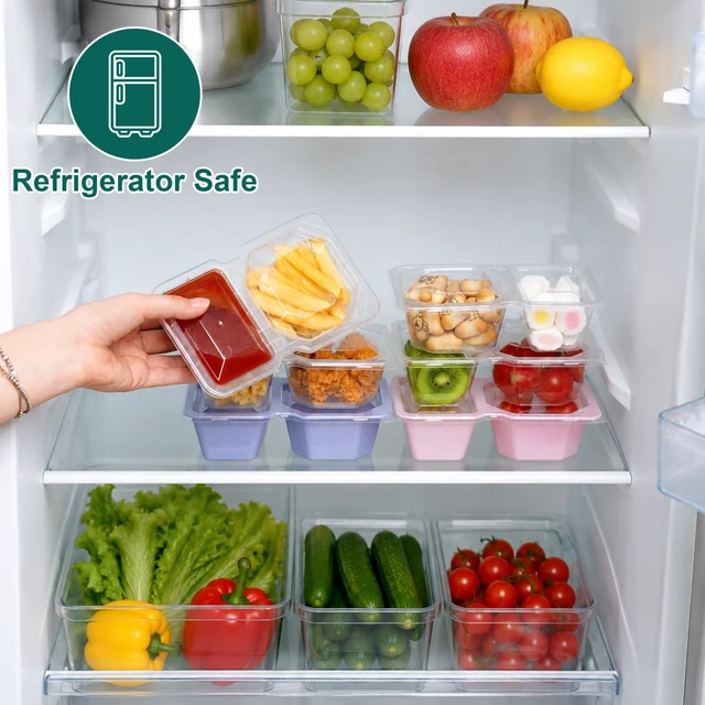 Alt view image 7 of 7 - 8 oz Snack Containers with Lids, Disposable, Clear, 10 Sets | 2 Compartments, Stackable, Portion Control, Meal Prep, to go Meal Dipping Sauce Snack Pack Boxes Containers