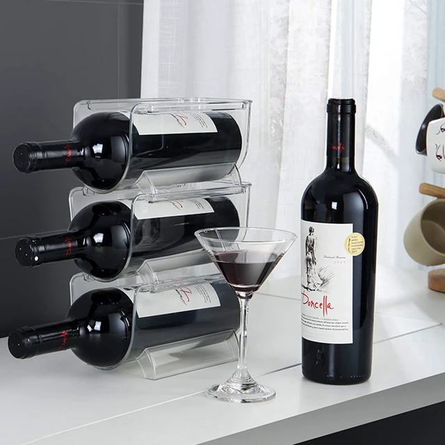 Alt view image 5 of 7 - 2 Pack Plastic Stackable Water Bottle and Wine Rack Storage Organizer for Kitchen Countertops, Pantry, Fridge, Clear