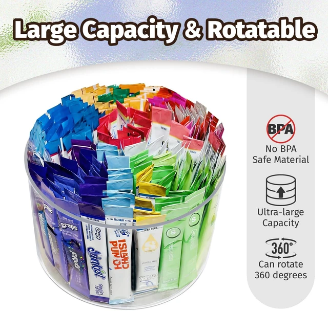 Alt view image 2 of 7 - Drink Packet Organizer for Powdered Drink Mix,Powder Packet,Water Packet,Water Flavor Packet,Lazy Susan 360° Turntable Organizer for Drink Mix Necessities
