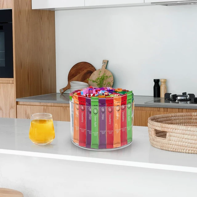 Alt view image 6 of 7 - Drink Packet Organizer for Powdered Drink Mix,Powder Packet,Water Packet,Water Flavor Packet,Lazy Susan 360° Turntable Organizer for Drink Mix Necessities