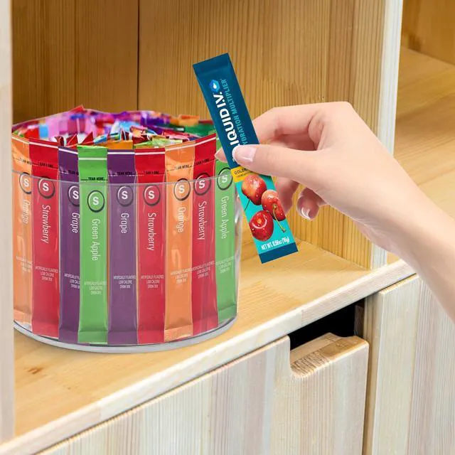 Alt view image 7 of 7 - Drink Packet Organizer for Powdered Drink Mix,Powder Packet,Water Packet,Water Flavor Packet,Lazy Susan 360° Turntable Organizer for Drink Mix Necessities