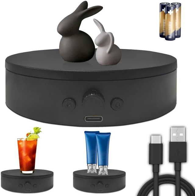 Main image of Rotating Display Stand Easy to Switch Direction, Spinning Platform Adjustable Speed, 360 Degree Motorized Photography Turntable for Jewelry, Shoes Display and Shooting, Lazy Susan(4.53" black)