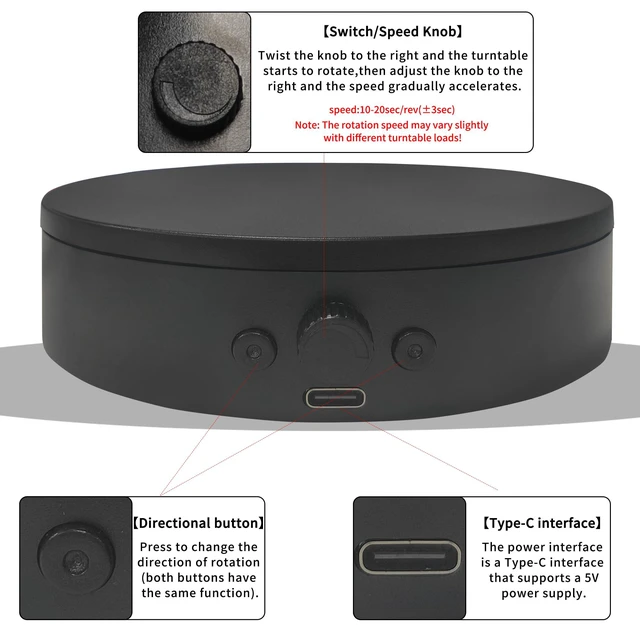 Alt view image 3 of 5 - Rotating Display Stand Easy to Switch Direction, Spinning Platform Adjustable Speed, 360 Degree Motorized Photography Turntable for Jewelry, Shoes Display and Shooting, Lazy Susan(4.53" black)