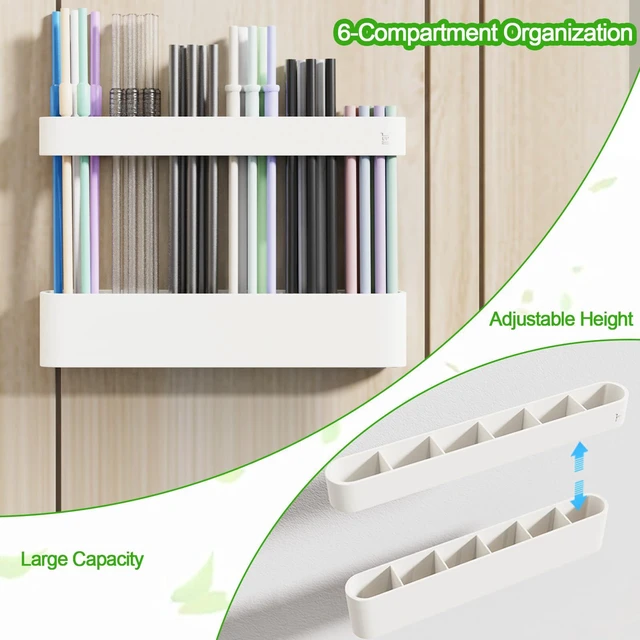 Alt view image 3 of 7 - Straw Holder for Cabinet Door, Silicone Straw Organizer for Cabinet Door, Kitchen Cabinet Organizer Reusable Straws Dispenser for Home Kitchen Accessories (White)