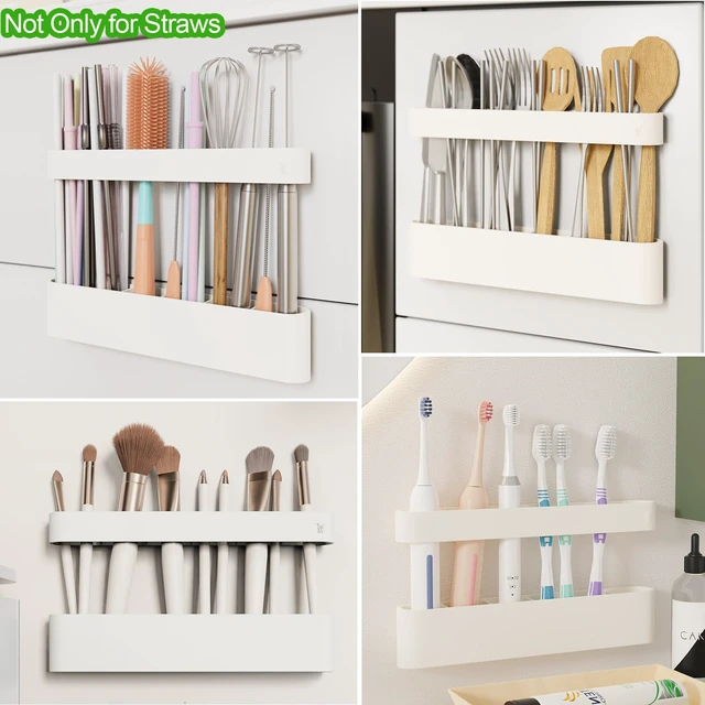 Alt view image 7 of 7 - Straw Holder for Cabinet Door, Silicone Straw Organizer for Cabinet Door, Kitchen Cabinet Organizer Reusable Straws Dispenser for Home Kitchen Accessories (White)