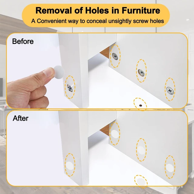 Alt view image 2 of 6 - 290PCS Adhesive Screw Hole Cover Stickers, 3 Size - 12 mm/15 mm/21 mm White Self-Adhesive Screw Hole Stickers for Wood Cabinets, Drawer, Wardrobe, Table - Easy Installation & Good Adhesive Strength