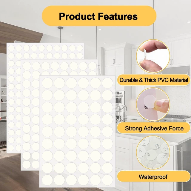 Alt view image 5 of 6 - 290PCS Adhesive Screw Hole Cover Stickers, 3 Size - 12 mm/15 mm/21 mm White Self-Adhesive Screw Hole Stickers for Wood Cabinets, Drawer, Wardrobe, Table - Easy Installation & Good Adhesive Strength