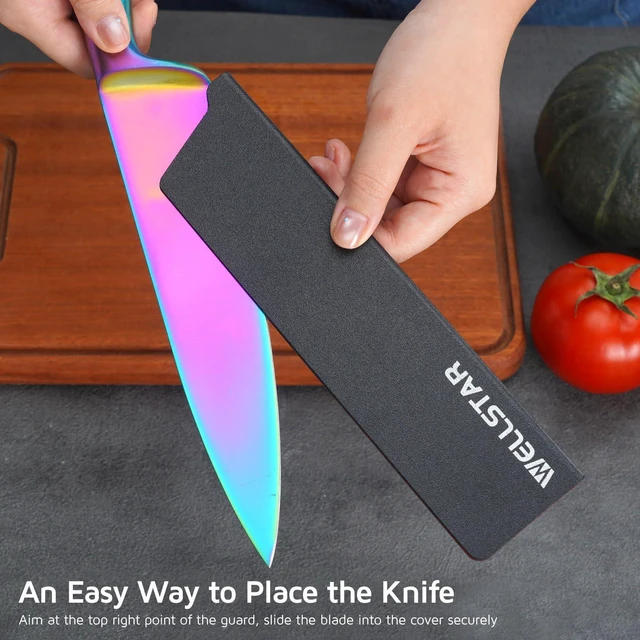 Alt view image 2 of 7 - Knife Edge Guards 8 Inch, Universal Blade Covers, BPA Free ABS Protective Blade Sheaths, Non-Scratch Felt Lining Kitchen Knives Covers (Knives not included)
