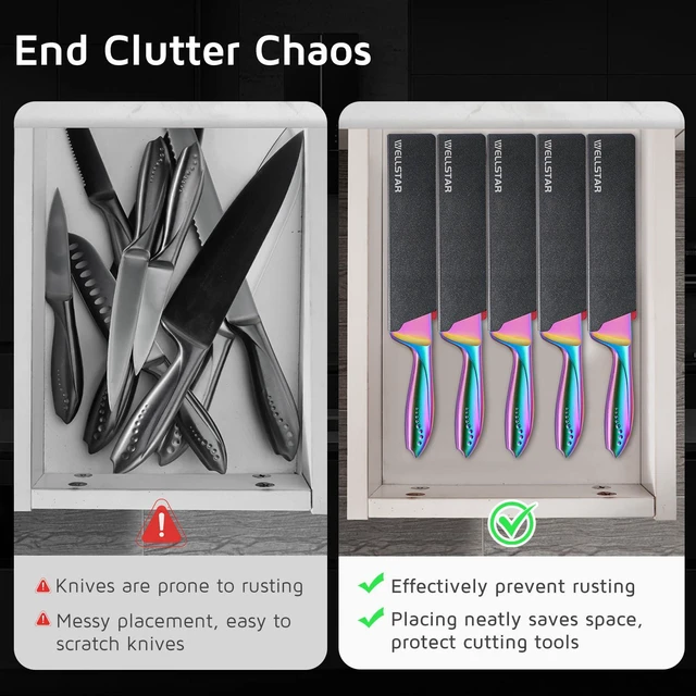 Alt view image 7 of 7 - Knife Edge Guards 8 Inch, Universal Blade Covers, BPA Free ABS Protective Blade Sheaths, Non-Scratch Felt Lining Kitchen Knives Covers (Knives not included)
