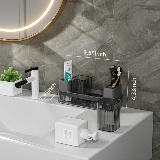 Alt view image 6 of 6 - Toothbrush Holder for Bathrooms, 2 Cups Toothbrush Organizer for Bathroom Countertop, Toothbrush Holder Toothbrush Storage for Shower, Tooth Brushing Holder Cup Tray and Toothpaste Caddy Black