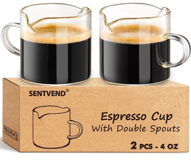 Main image of 4 Oz Espresso Cups Set of 2 Double Spout with Handle Coffee Bar Accessories | Food-grade clear durable glass, Easy to clean, Smooth pouring, Ideal for coffee, desserts and salad dressing