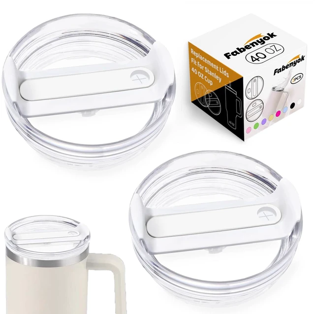 Main image of 40 OZ Tumbler Lid Replacement Fit for Stanley Cup, 2 Pack Clear Replacement Lids Fit for Stanley Travel Tumbler, Spill Proof Tumbler Covers for Stanley Cup Accessories (Clear - White)
