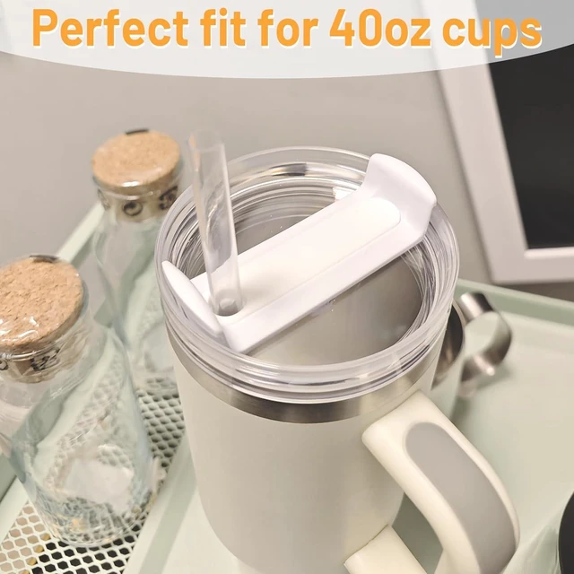 Alt view image 6 of 7 - 40 OZ Tumbler Lid Replacement Fit for Stanley Cup, 2 Pack Clear Replacement Lids Fit for Stanley Travel Tumbler, Spill Proof Tumbler Covers for Stanley Cup Accessories (Clear - White)