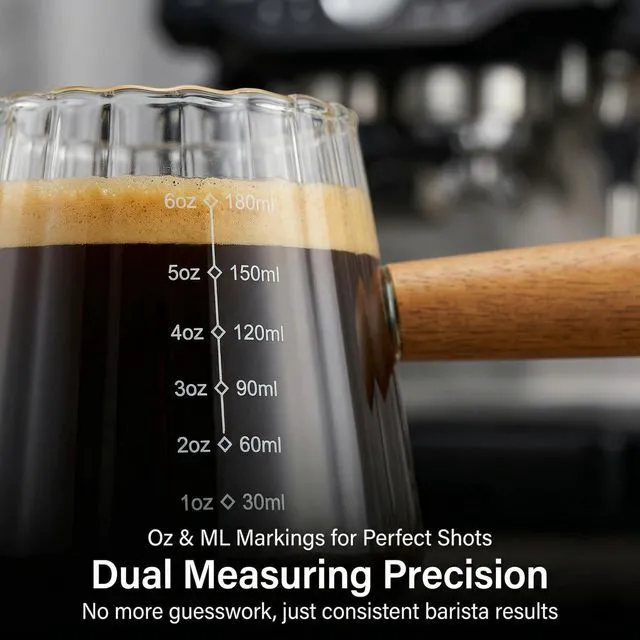 Alt view image 3 of 7 - 6 oz Espresso Cups With Wood Handle, Espresso Accessories, Ribbed Milk Frothing Pitcher, Glass Measuring Cup, Shot Glass with V-Shaped Mouth, Coffee Bar Epresso Shots Cup